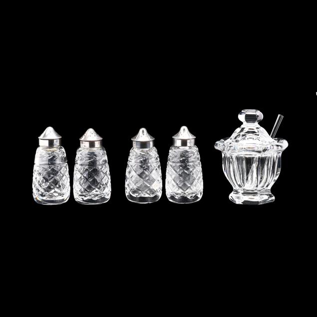 baccarat-crystal-jam-jar-and-four-waterford-crystal-shakers