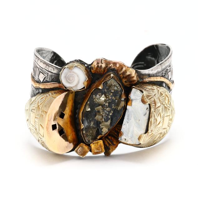 sterling-silver-gold-and-gem-set-cuff-bracelet-margaret-barnaby