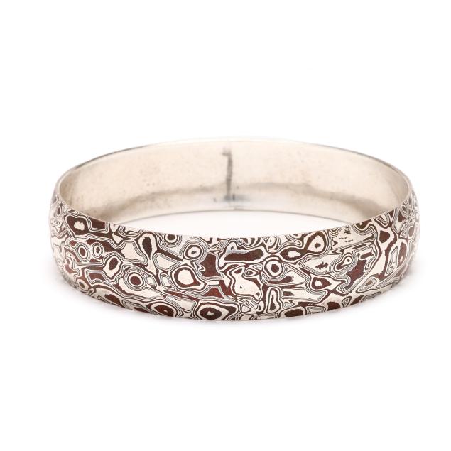 stainless-steel-and-mokume-gane-bangle-bracelet-marvin-jensen