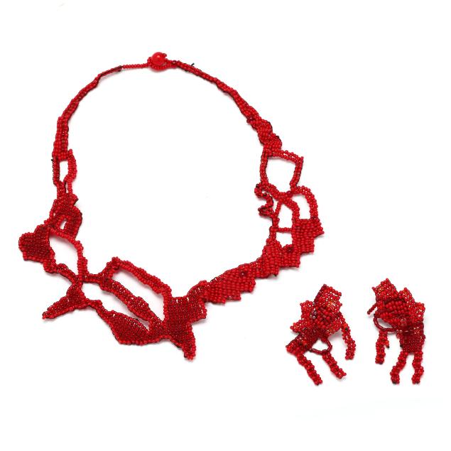 custom-red-beaded-necklace-and-earrings-joyce-j-scott