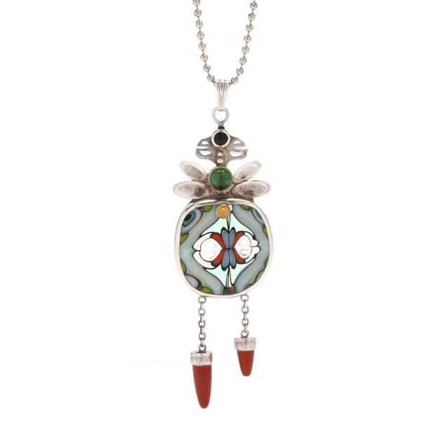 sterling-silver-murrini-glass-and-gem-set-pendant-richard-ritter-and-shirley-taylor-marriott-nee-gobble