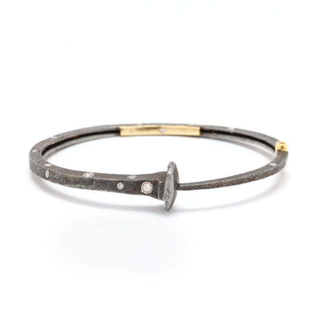 iron-gold-platinum-and-diamond-nail-bracelet-pat-flynn