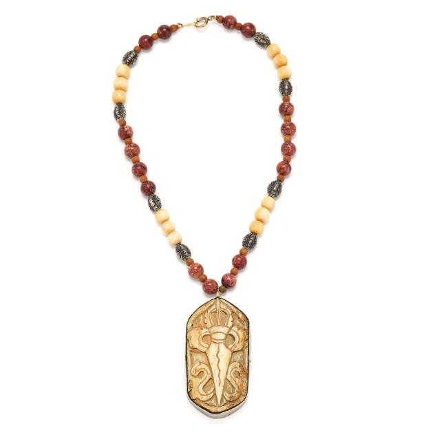 white-metal-and-beaded-necklace-with-carved-pendant-lois-s-becker