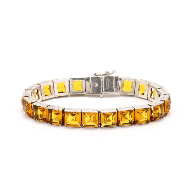 vintage-sterling-silver-and-yellow-glass-line-bracelet-diamonbar