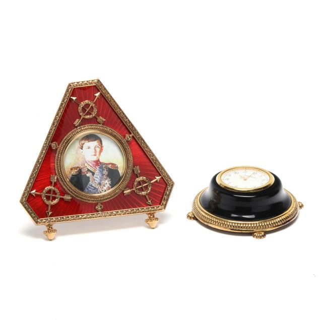 tatiana-faberge-desk-clock-and-enamel-picture-frame
