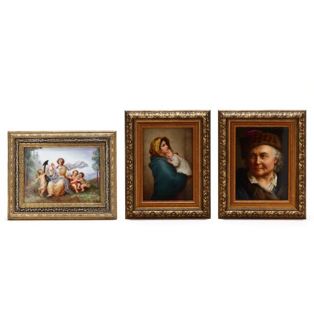 three-framed-painted-porcelain-plaques