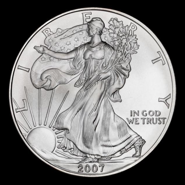 partial-roll-of-ten-10-2007-bu-one-ounce-american-silver-eagles