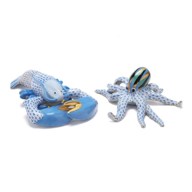 herend-blue-fishnet-porcelain-lobster-and-octopus