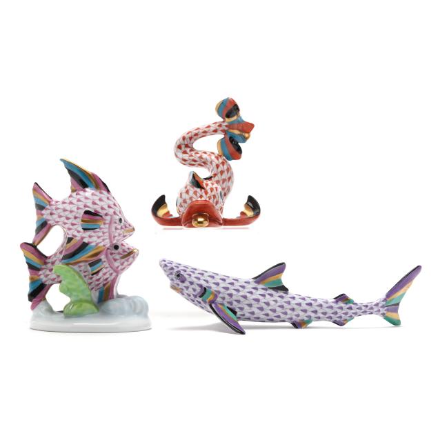 herend-three-fishnet-porcelain-sea-creatures
