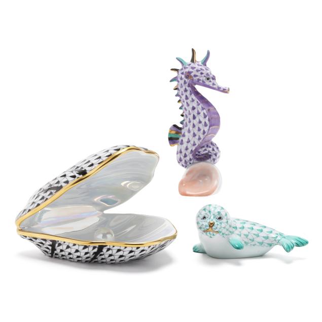 herend-three-fishnet-porcelain-sea-creatures