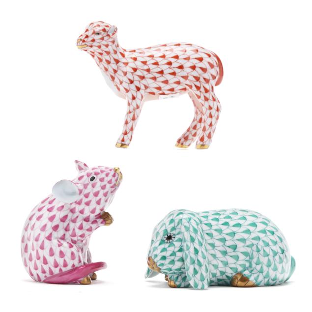 herend-three-small-fishnet-porcelain-animals