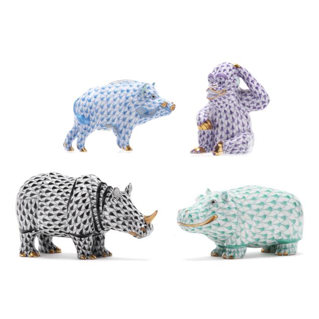 herend-four-fishnet-porcelain-wild-animals