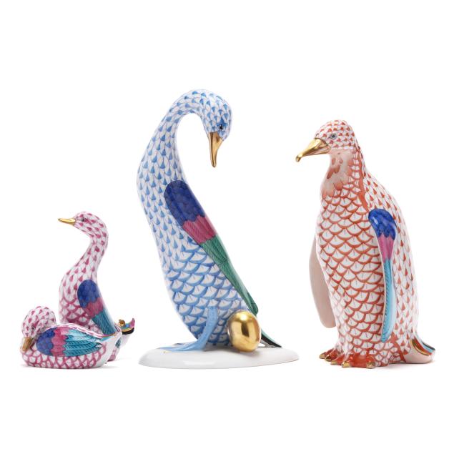 herend-three-fishnet-porcelain-waterfowl