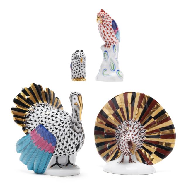 herend-four-fishnet-porcelain-birds