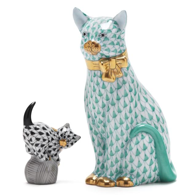 herend-two-fishnet-porcelain-cats