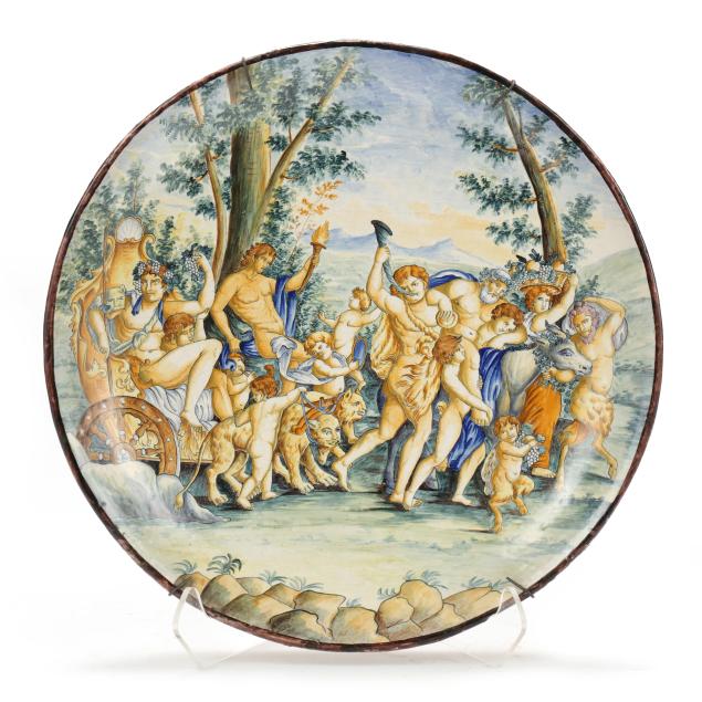 large-italian-istoriato-majolica-charger-triumph-of-bacchus