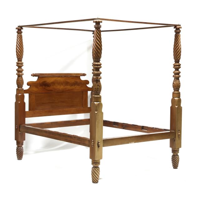 american-classical-carved-mahogany-tall-post-full-size-bed-with-tester