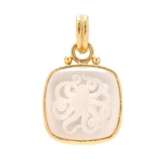 hand-hammered-high-karat-gold-and-rock-crystal-quartz-octopus-motif-pendant-elizabeth-locke