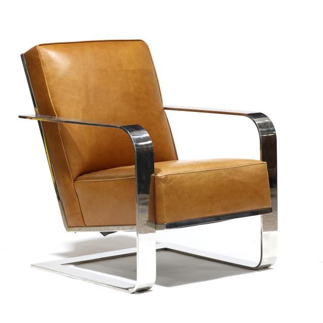 henredon-leather-and-polished-steel-club-chair
