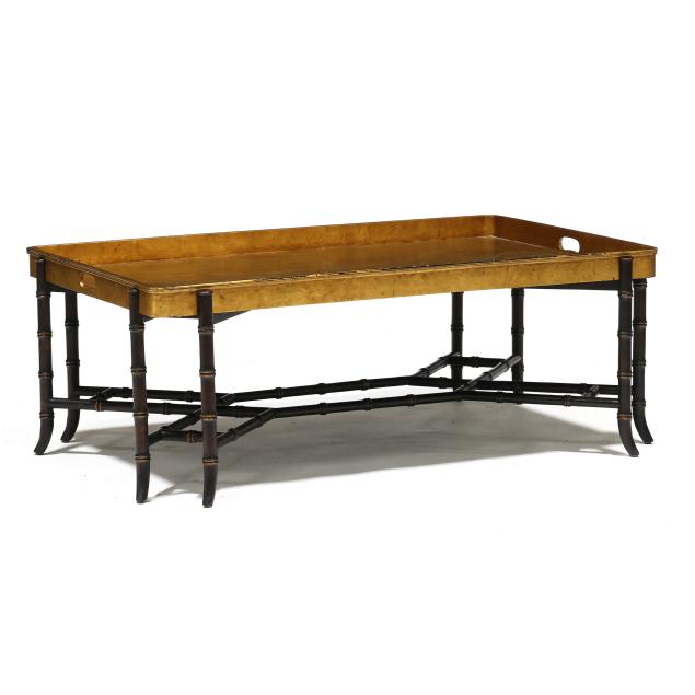 john-widdicomb-large-gilt-tray-on-bamboo-stand-coffee-table