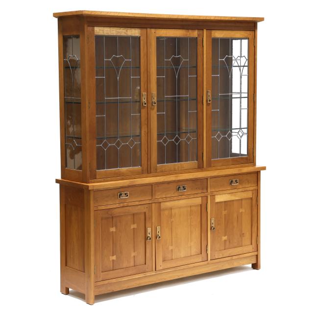 stickley-mission-style-cherry-leaded-glass-china-cabinet