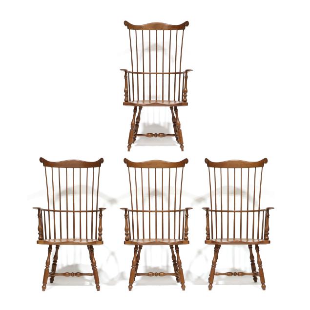 drew-lausch-four-high-back-cherry-windsor-armchairs