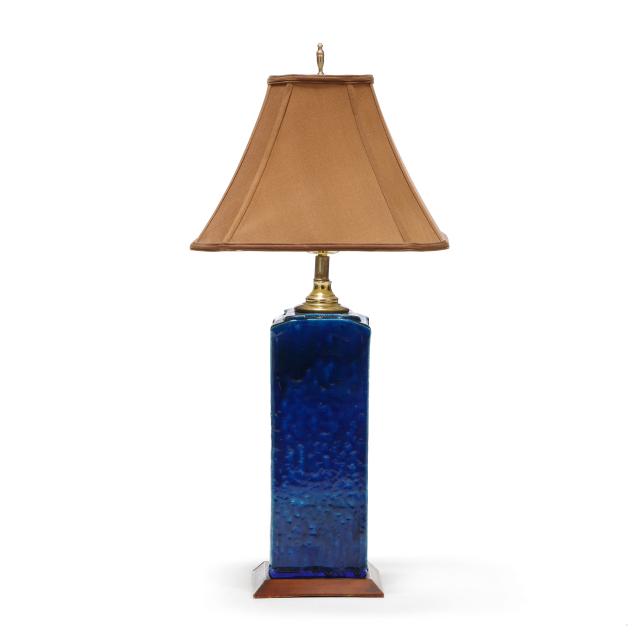 modernist-blue-glazed-pottery-lamp-with-shade