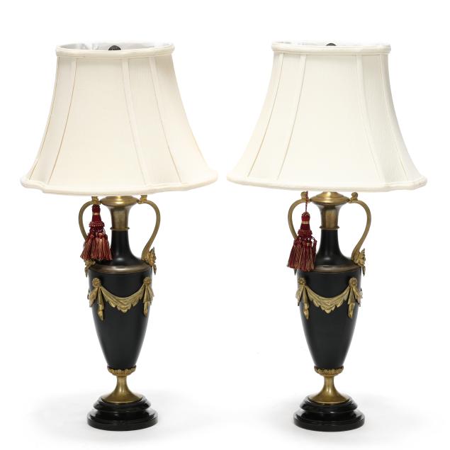 pair-of-gilt-and-black-metal-neoclassical-style-table-lamps-with-shades