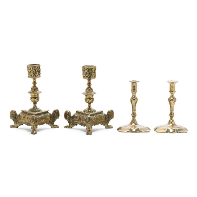 two-pairs-of-european-brass-candlesticks