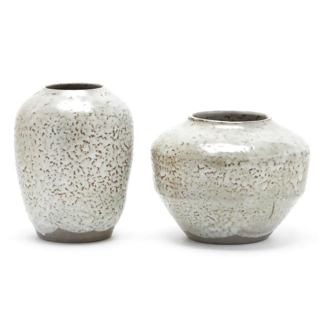ben-owen-master-potter-seagrove-nc-1904-1983-two-white-glazed-pottery-vase