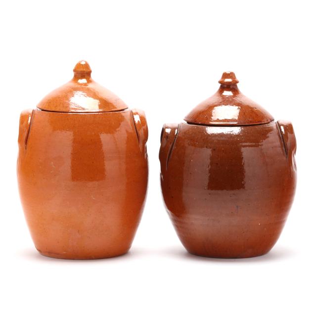 jugtown-and-ben-owen-master-potter-seagrove-nc-two-orange-lead-glazed-pottery-cracker-jars