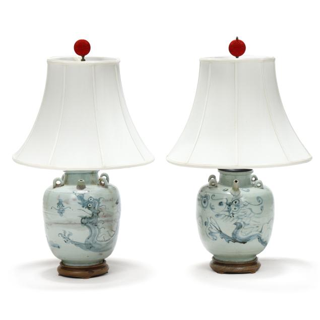 a-pair-of-chinese-ming-style-blue-and-white-dragon-wine-jar-lamps-with-shades