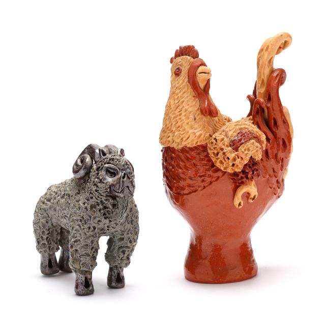 billy-ray-hussey-robbins-nc-b-1955-two-pottery-animals