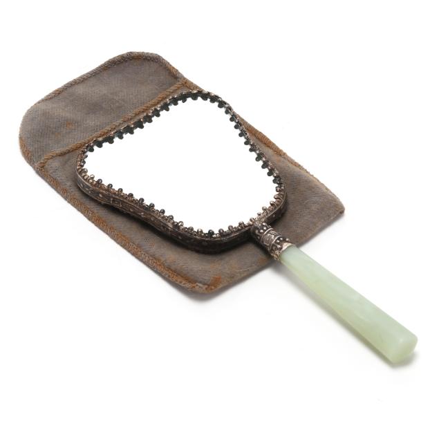 a-chinese-silver-plated-backed-mirror-with-hardstone-handle