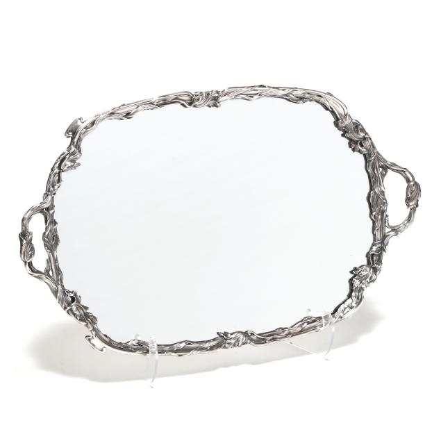 french-silver-plated-art-nouveau-double-handled-mirrored-tray