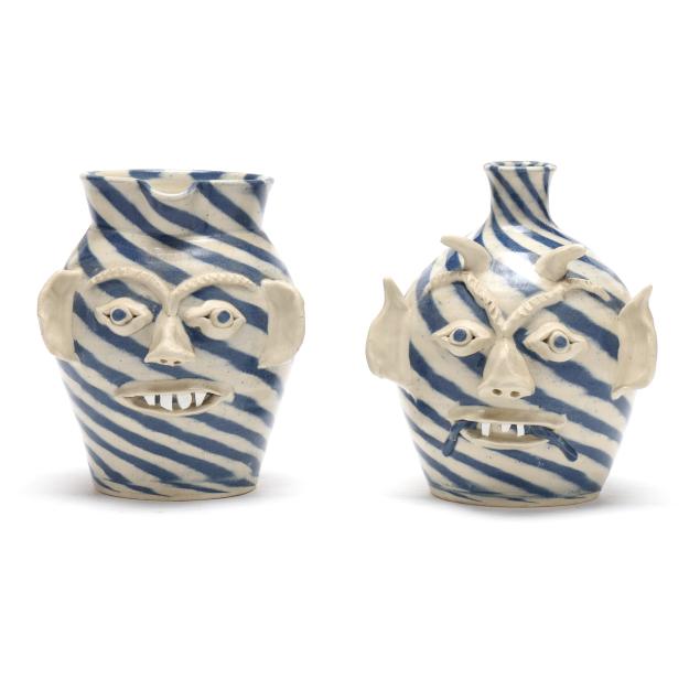 charles-lisk-vale-nc-b-1952-two-swirl-pottery-face-vessels