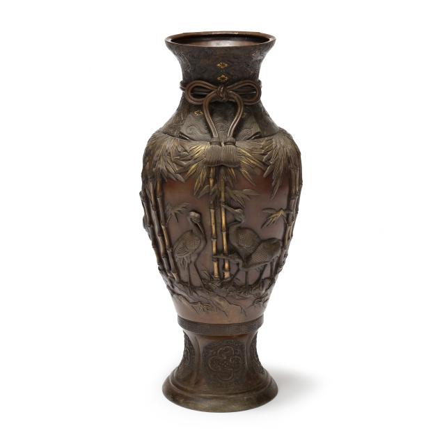 a-japanese-bronze-mixed-metal-i-kazari-tsubo-i-floor-vase-with-cranes-and-bamboo