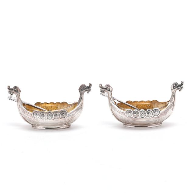 pair-of-norwegian-silver-viking-ship-master-salt-cellars