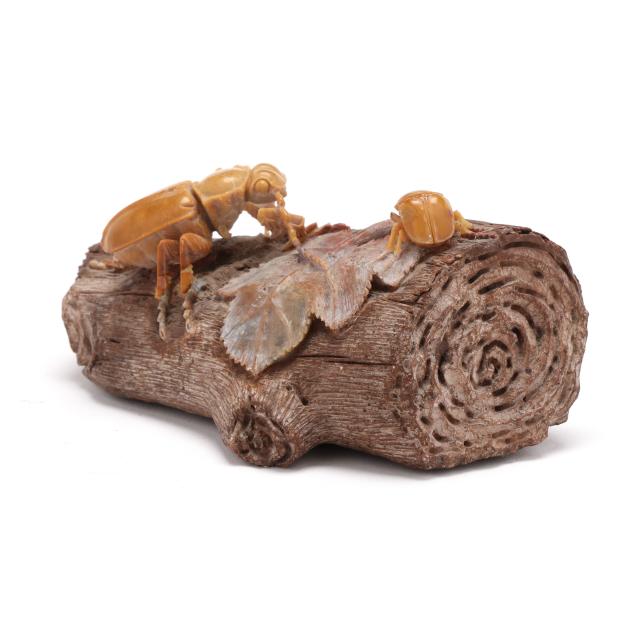 japanese-carved-onyx-okimono-of-two-beetles-on-a-log