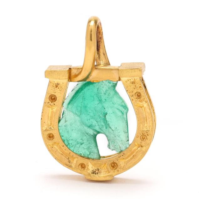 high-karat-gold-and-carved-emerald-equestrian-motif-pendant-tony-nemyer-for-jewelsmith
