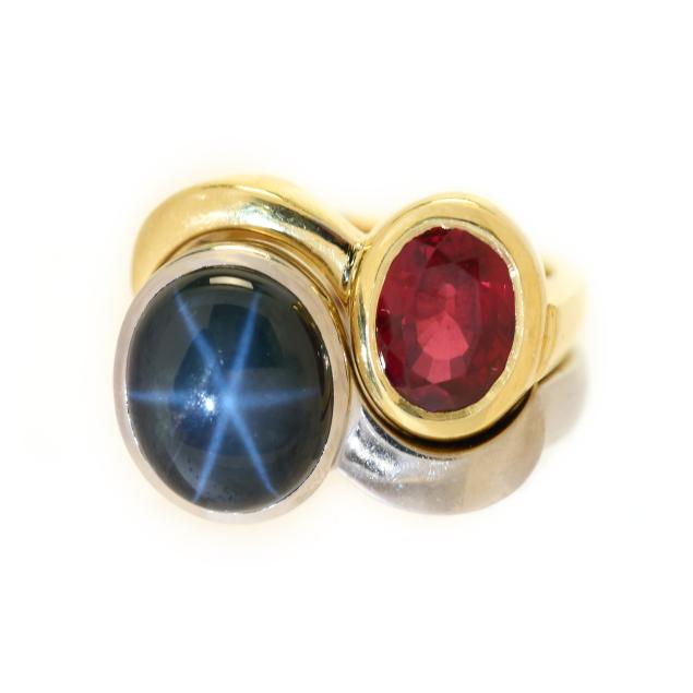 gold-and-ruby-ring-and-platinum-and-star-sapphire-ring-set-tony-nemyer-for-jewelsmith