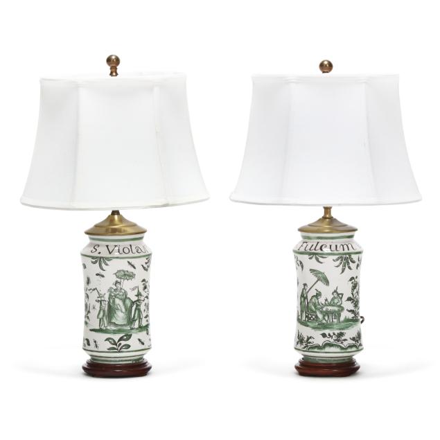 pair-of-green-faience-table-lamps-with-shades