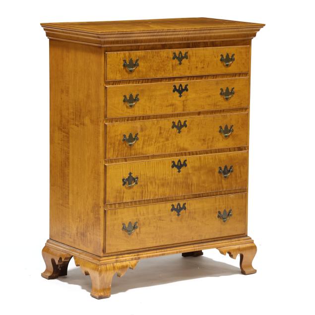 eldred-wheeler-ma-20th-century-chippendale-style-tiger-maple-semi-tall-chest-of-drawers