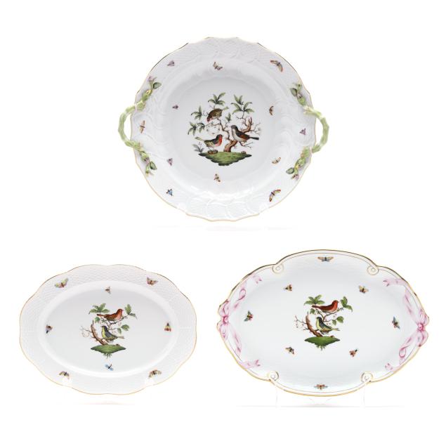 herend-three-i-rothschild-bird-i-porcelain-serving-trays