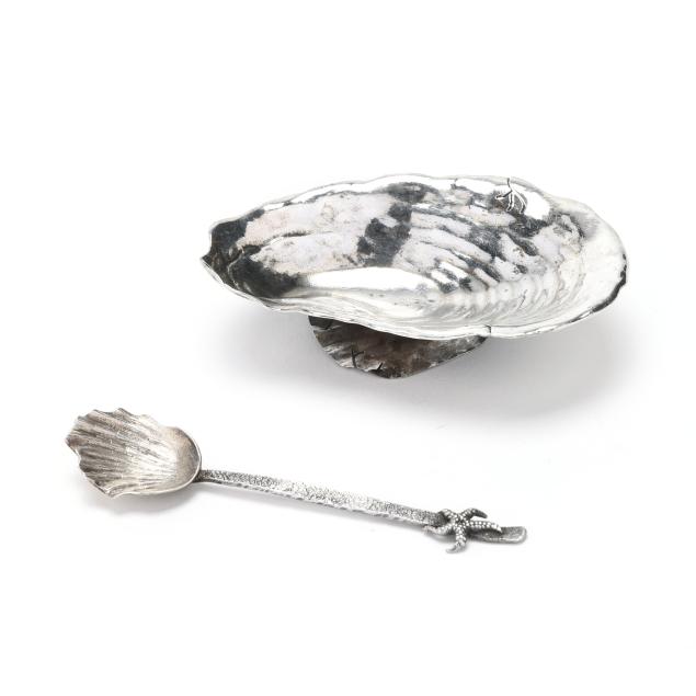 antique-gorham-sterling-silver-shell-form-salt-dish-and-spoon