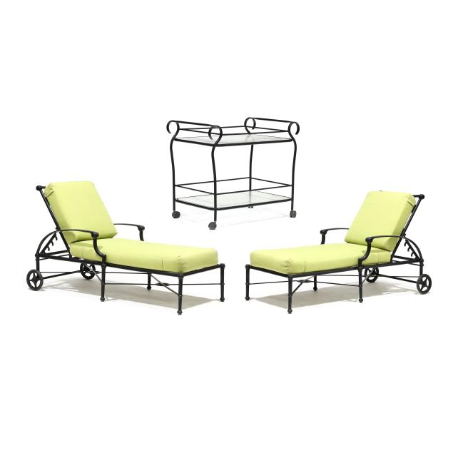 woodard-pair-of-i-delphi-i-chaise-lounges-and-a-bar-cart