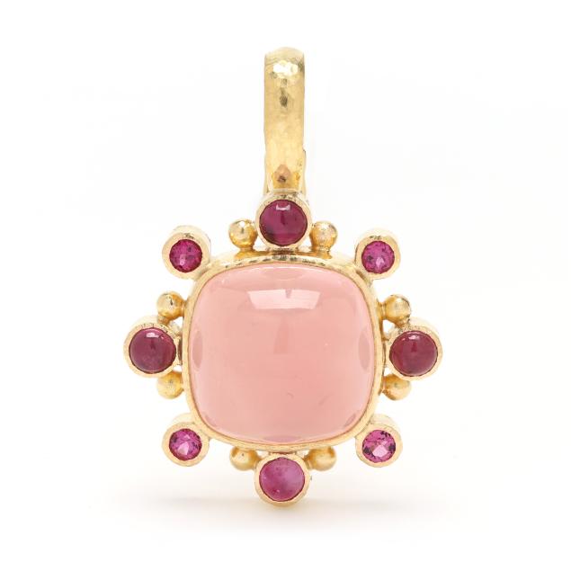 hand-hammered-high-karat-gold-rose-quartz-and-pink-tourmaline-pendant-elizabeth-locke
