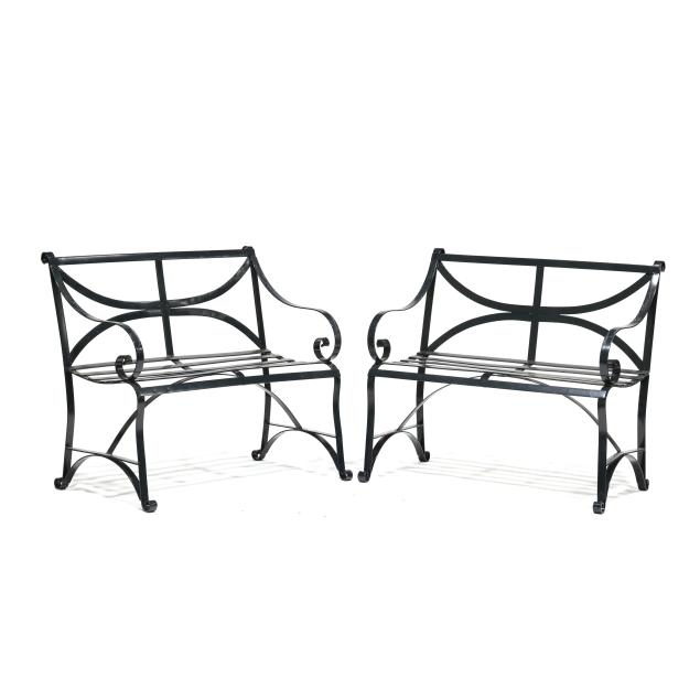 pair-of-painted-iron-garden-benches