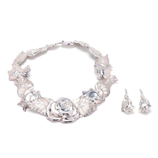 silver-floral-motif-necklace-tiffany-and-coordinating-earrings