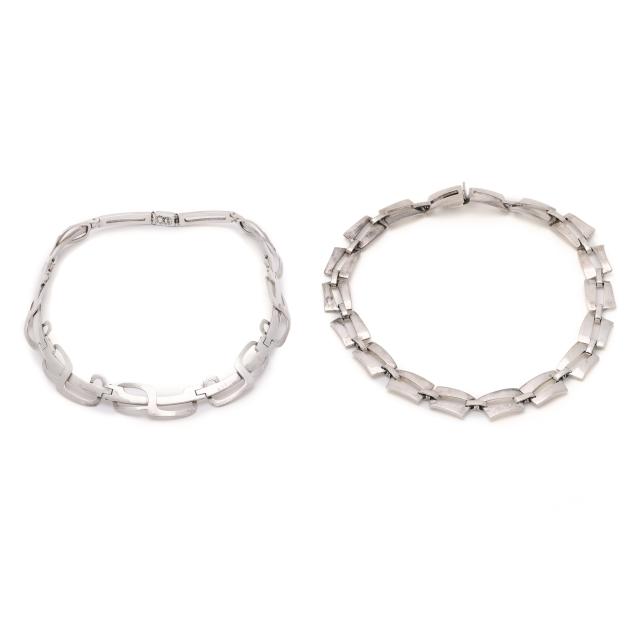 two-silver-modernist-design-necklaces-mexico